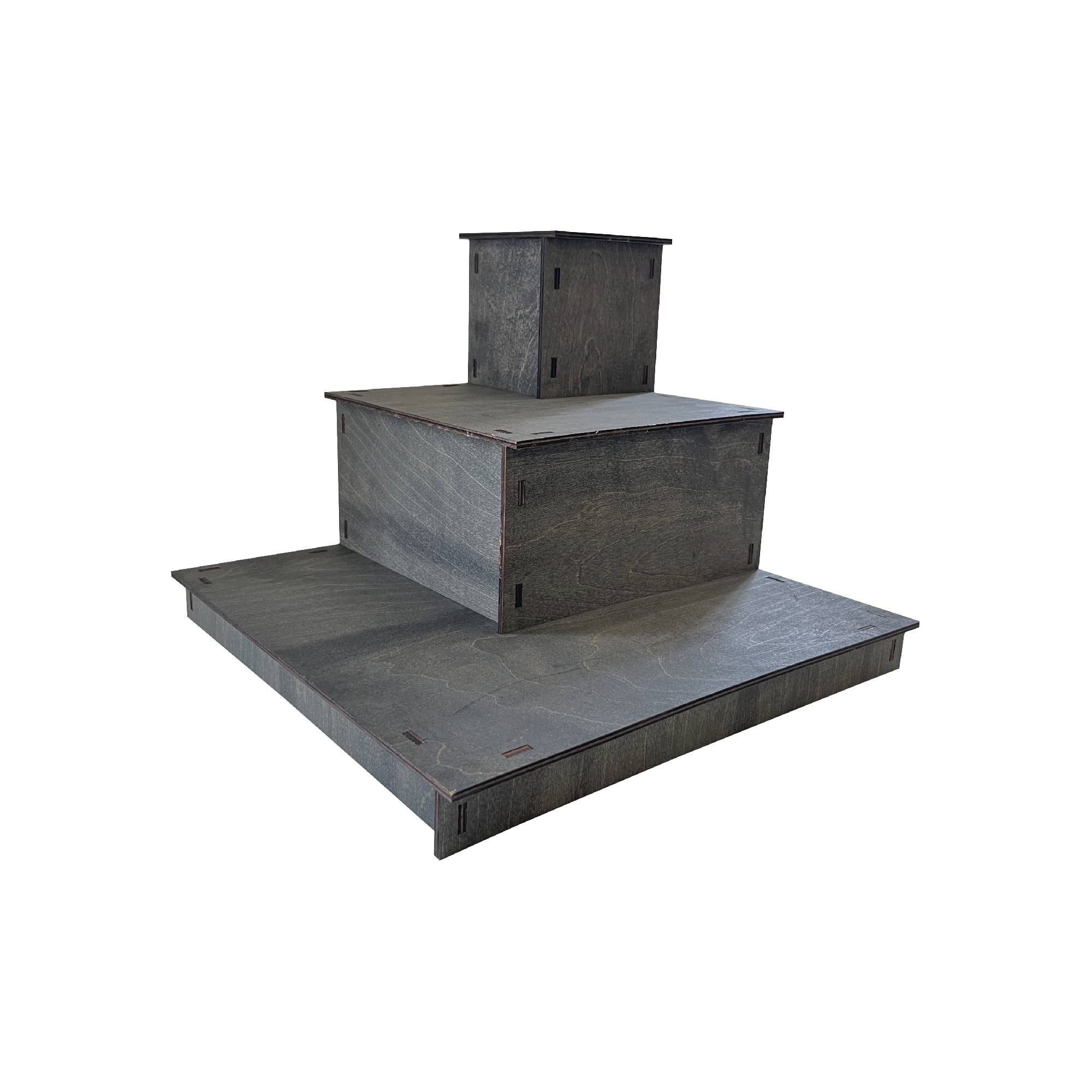 Torched Displays - Wholesale Displaystandaard/case voor retailer - Draagbaar houten displayrek met 3 niveaus voor in de hoek5