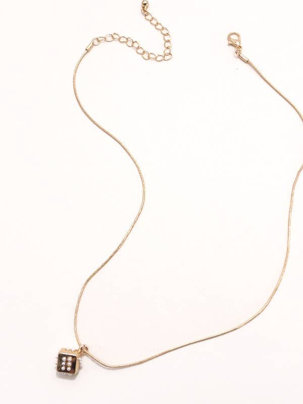 PEARL DICE CUBE CHARM SANKE CHAIN NECKLACE | 31N24095 for wholesale by JOSSLYN by wall to wall