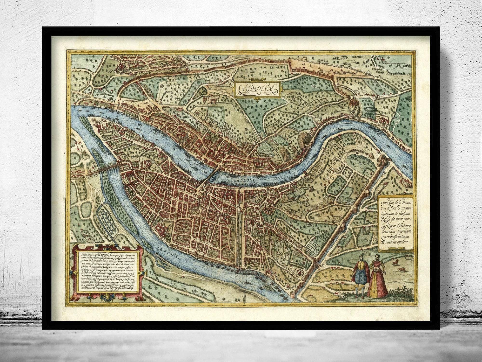 OldCityPrints - Old Maps and Posters - Wholesale Art Print - Old Map of Lyon France 1593 Vintage Map of Lyon | Vintage Map Wall Art Print0