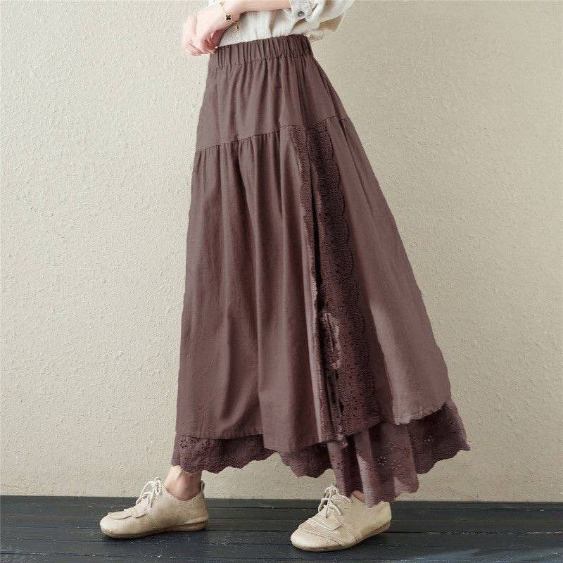 UZ Wholesale Store - Wholesale Skirt - Women's - Solid Color Ribbon Embroidered Elastic Waist Half Skirt3