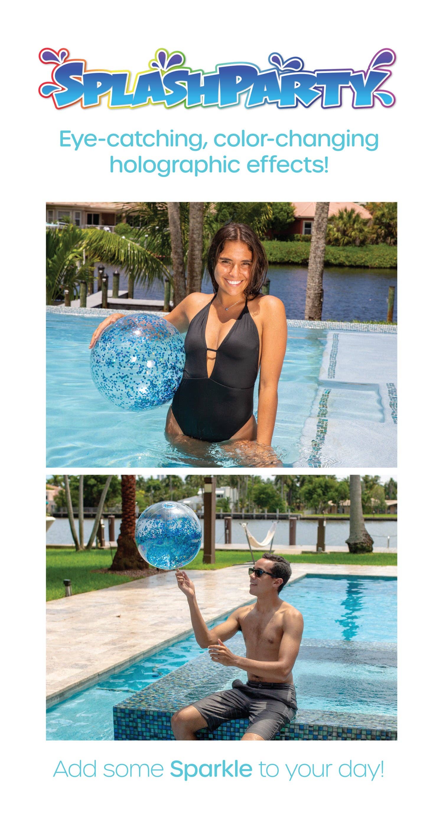 PoolCandy – wholesale Beach/pool toy – Child & baby – SplashParty 13.75 inch Jumbo Aqua Glitter Beach Ball2