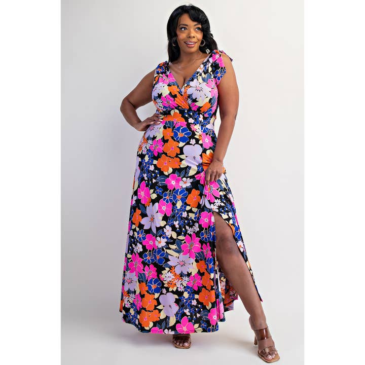 74548-2CDROBE LONGUE CACHE-CŒUR EN MAILLE IMPRIMÉE GRANDE TAILLE AVEC NŒUD pour la vente par The Curve LA