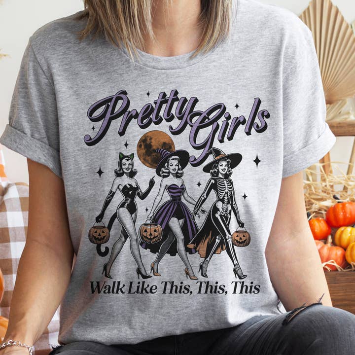 Par.tees by Party On! - Wholesale Screen Printed T-Shirt - Women's - Pretty Girls Walk Halloween Autumn Witch Graphic Tee4