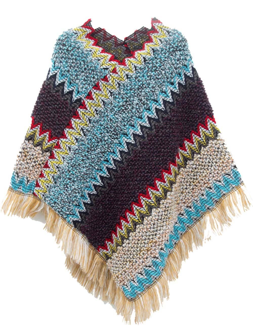 Sweetkama - Vente Poncho – femme - Châle à franges ethnique coloré chic pour femmes5