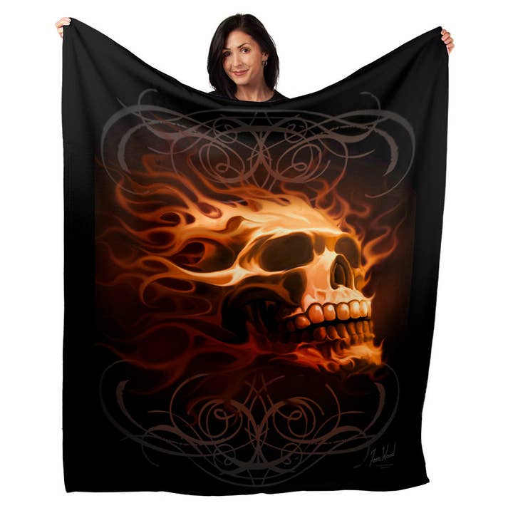 50" x 60" Fire Skull Plush Minky Blanket for wholesale by Artopia