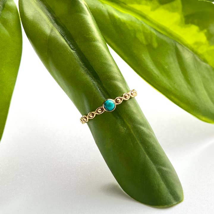 Decorated Brass Turquoise Band Ring for wholesale by Baizaar