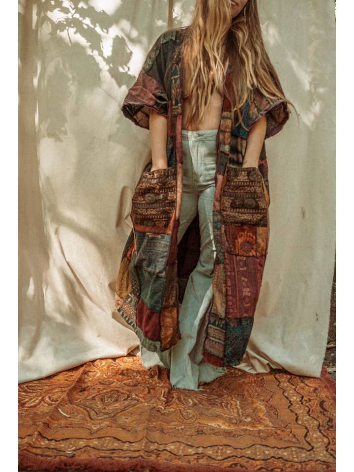 Gardenbelle Shop - Wholesale Kimono - Women's - Earthy Hippie Boho Duster Patchwork Kimono, Unisex Smock3