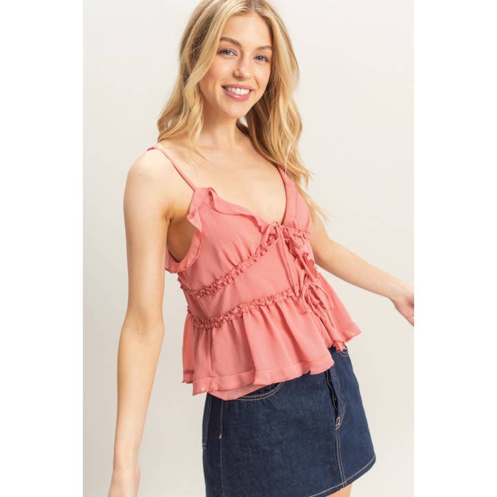 HYFVE - Wholesale Camisole - Women's - HF25E382-Chiffon Sleeveless Ruffled Cami Top