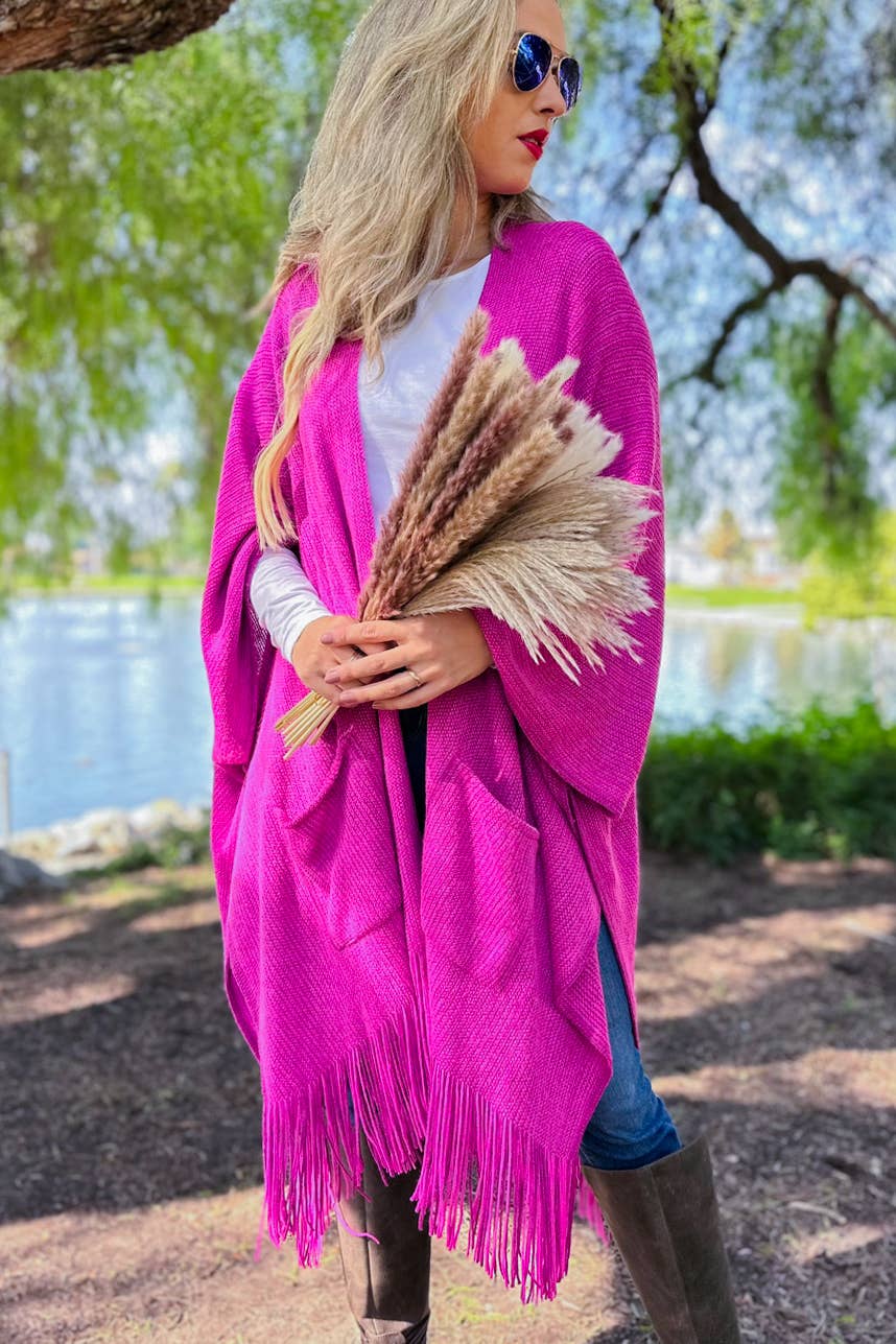 Rosa Casaco Malha Soft Kimono Rosa Com Franja para venda a revendedores na Faire0