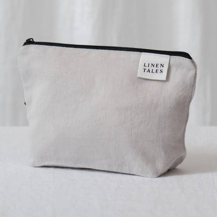 LIMITED EDITION Silver Twill Linen Makeup Pouch for wholesale by Linen Tales (We cover U.S. import duties)