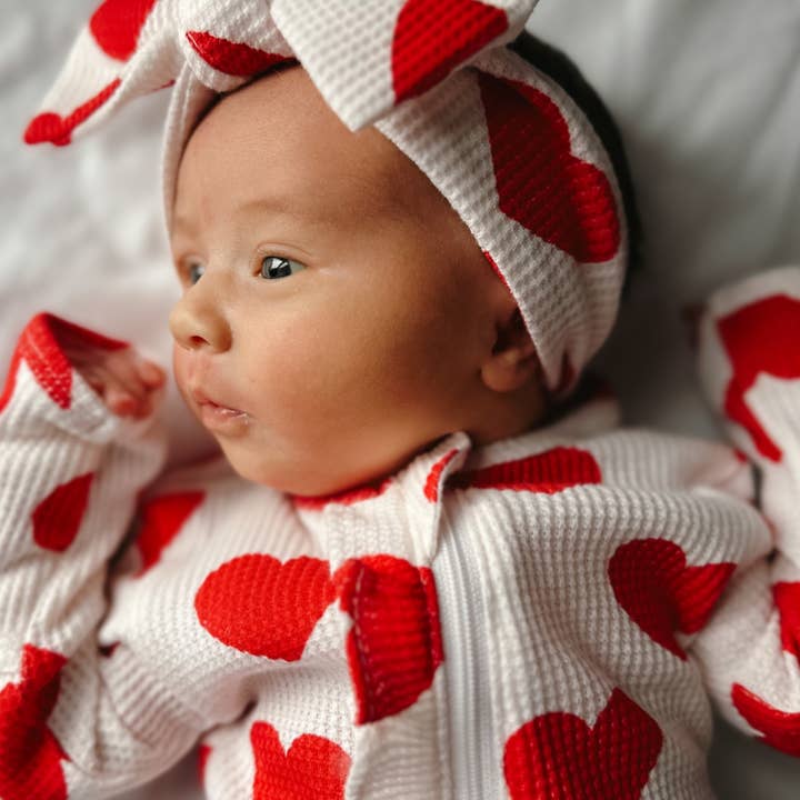 SpearmintLOVE - Wholesale Fashion Headband - Baby - Organic Waffle Knot Bow, Red Heart