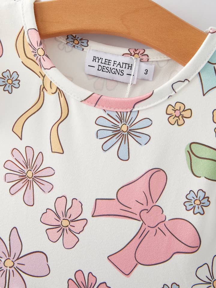Rylee Faith Designs - Wholesale Dress - Kids - Easter Bow Floral Print Fly Sleeve Girls Dress