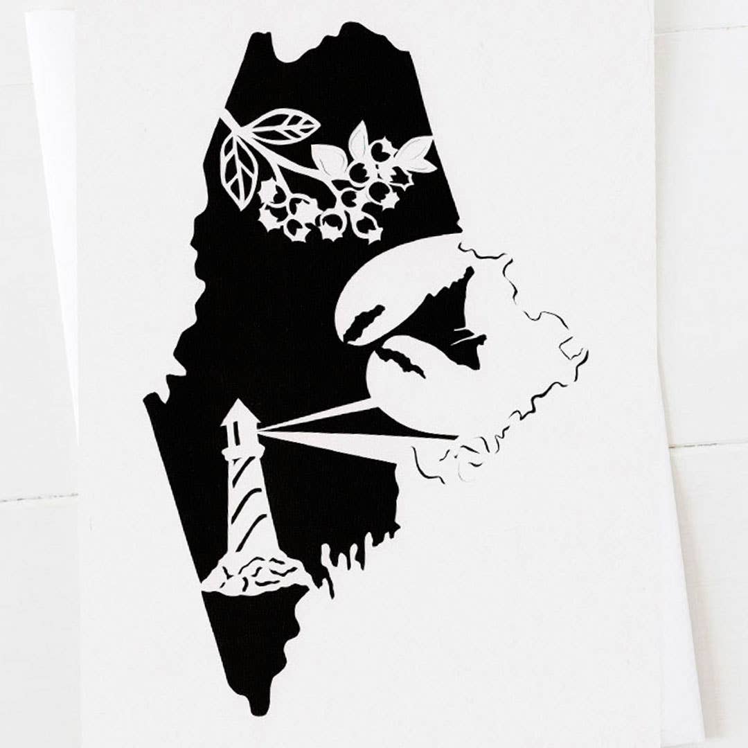 Squirrel Tacos Papercuts - Wholesale Everyday Greeting Card - Greeting Card - state series - Maine1