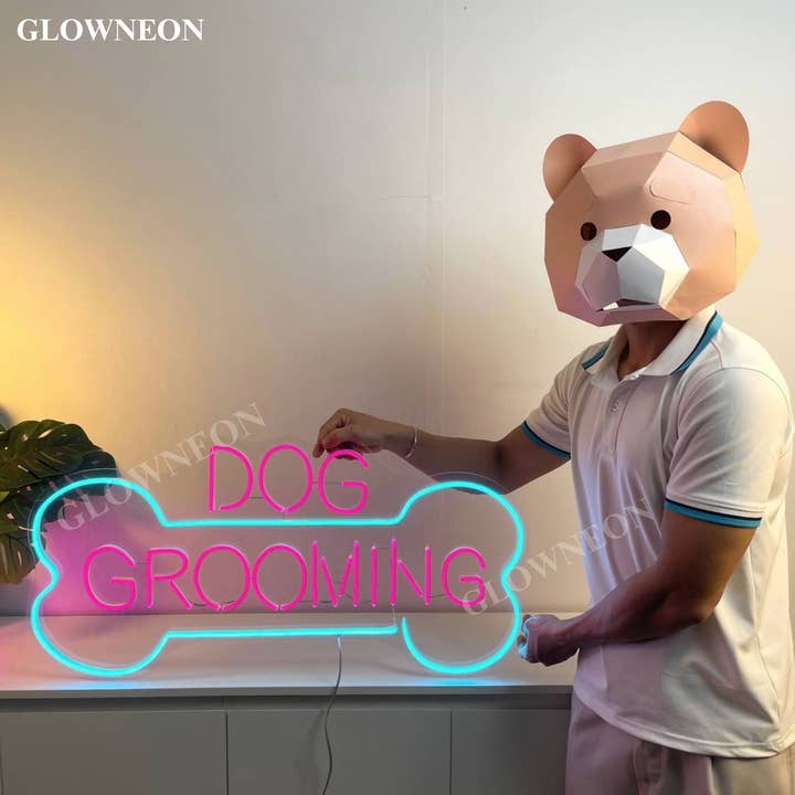 Arte de Parede LED para Grooming de Cães, Placa de Néon para Salão de Grooming de Animais de Estimação por atacado de Glow Neon