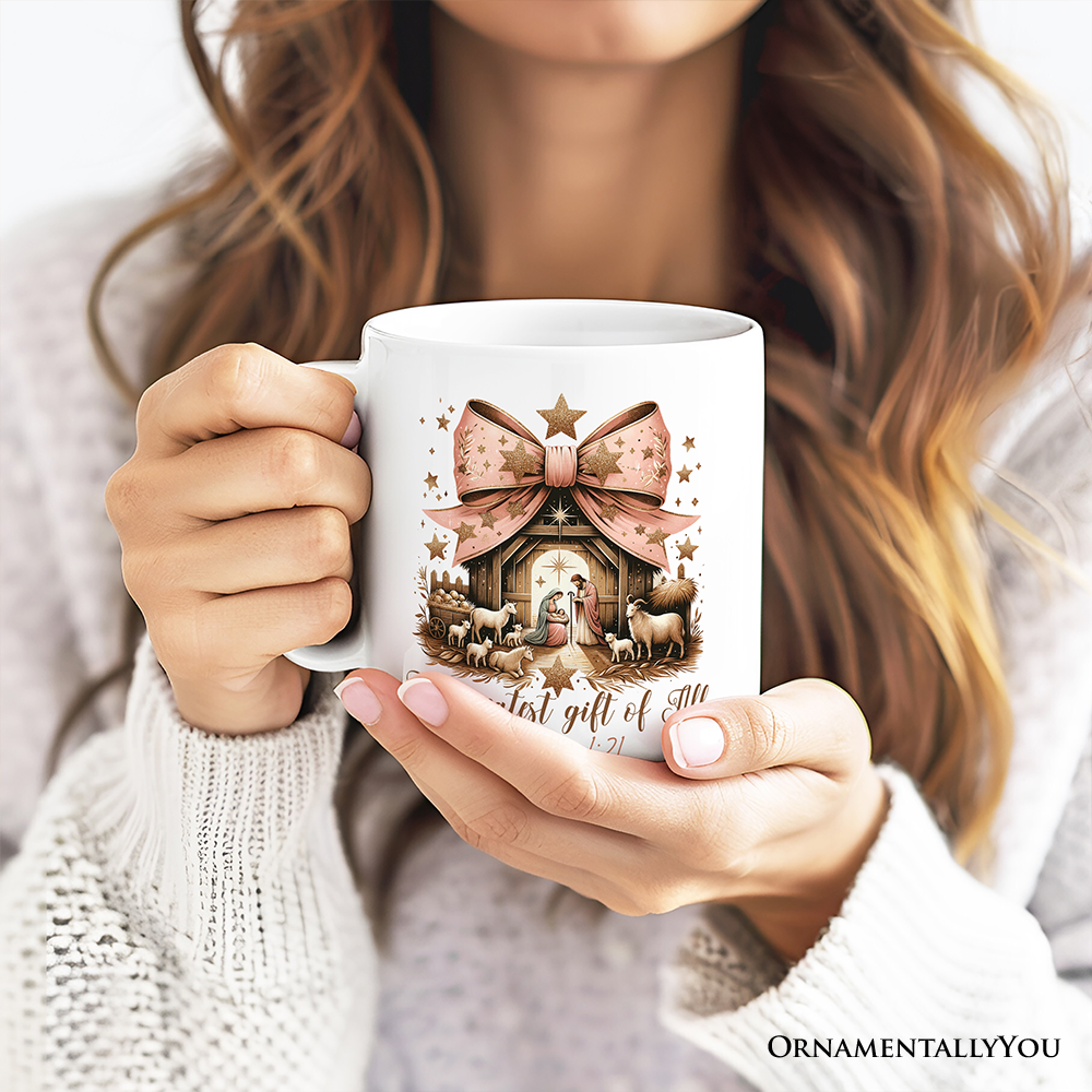 White Holy Night Nativity Scene Jesus Personalized Mug for wholesale on Faire0