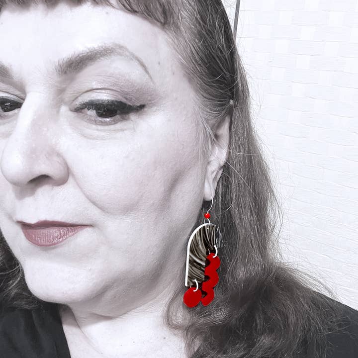 Audacious Studio - Wholesale Dangle Earrings - Arch Mobile Earrings in Black Brushstrokes2