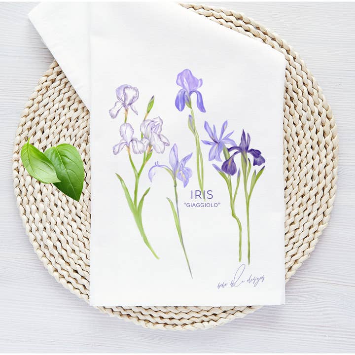 Iris 'Giaggiolo' Flour Sack Tea Towel, Kitchen Decor for wholesale by Bebe Blu Designs, LLC