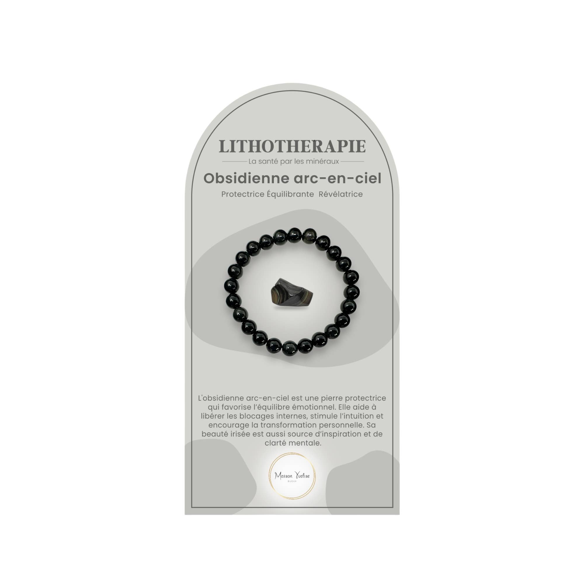 Maison Yvelise - Wholesale Prayer Beads Bracelet - Obsidian rainbow natural stone bracelet (Black)