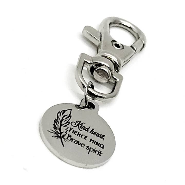 Bag Charm, Kind Heart, Fierce Mind, Brave Spirit, Daughter Gift, Keychain Charm, Purse Charm, Zipper Pull, Clip On Charm, Motivating Gift for wholesale by JKCE Designs