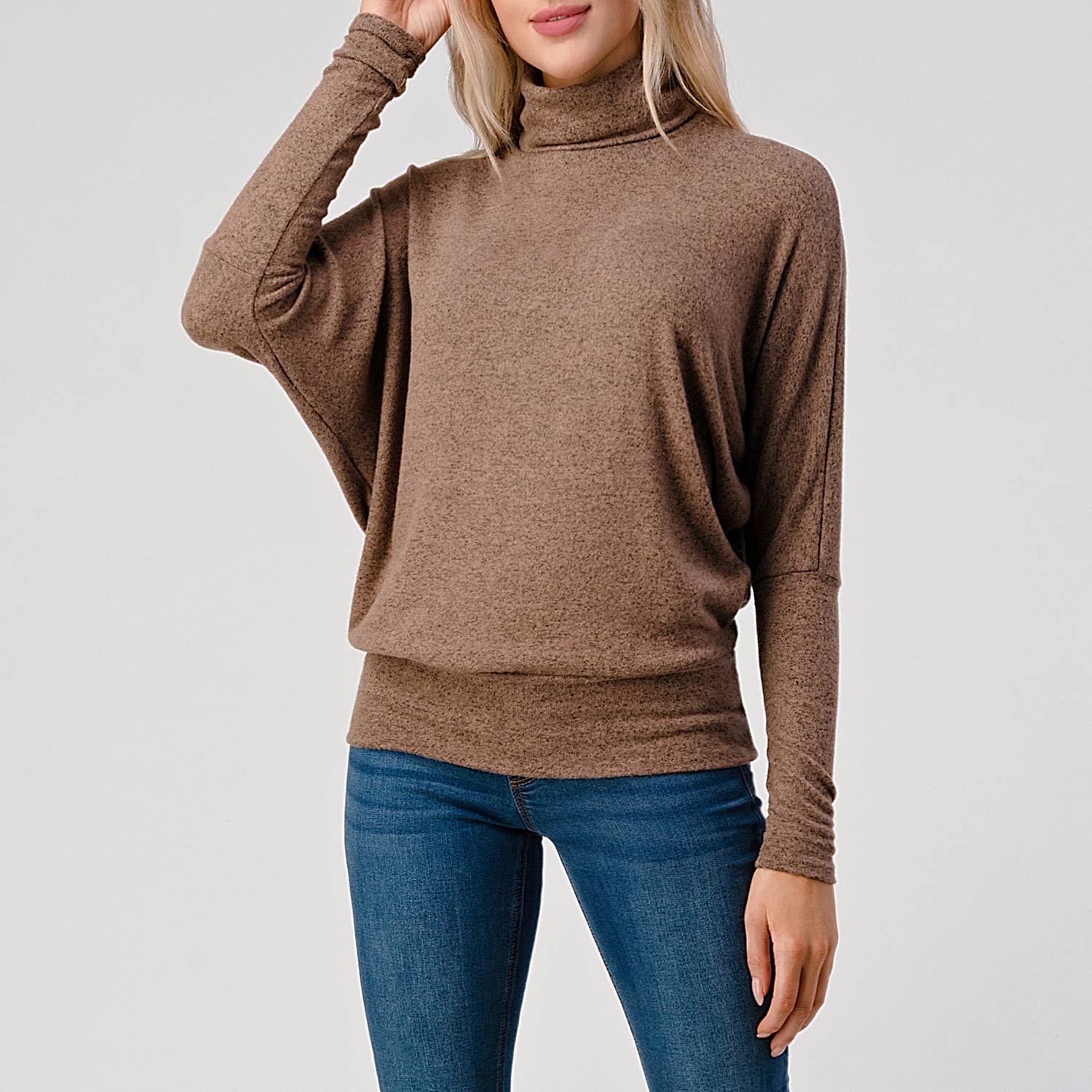 Heimious - Vente Haut en maille – femme - Haut en tricot brossé à manches longues et col roulé, T53413