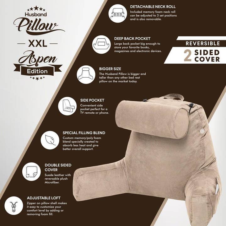 Husband Pillow - Wholesale Bedding pillow - XXL Husband Pillow Aspen Edition Backrest Pillow with Memory Foam11