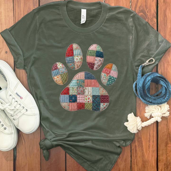 Puppy Jo - Wholesale Screen Printed T-Shirt - Women's - Faux Quilt Paw T-Shirt3