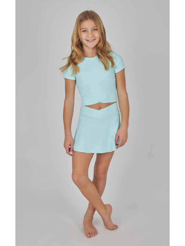 90 Degree by Reflex - Wholesale Top & Skirt Set - Kids - Girls Rib Crossover Top and Skort Matching Set