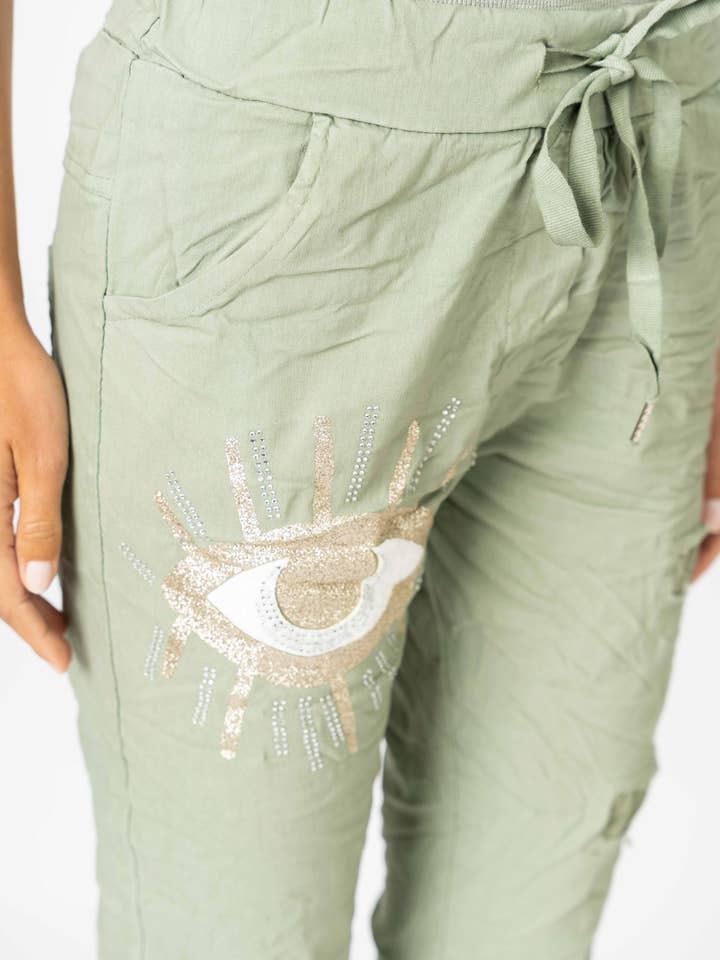 Look Mode Usa - Wholesale Pants - Women's - Jegging pants with writing and Gold Eye4