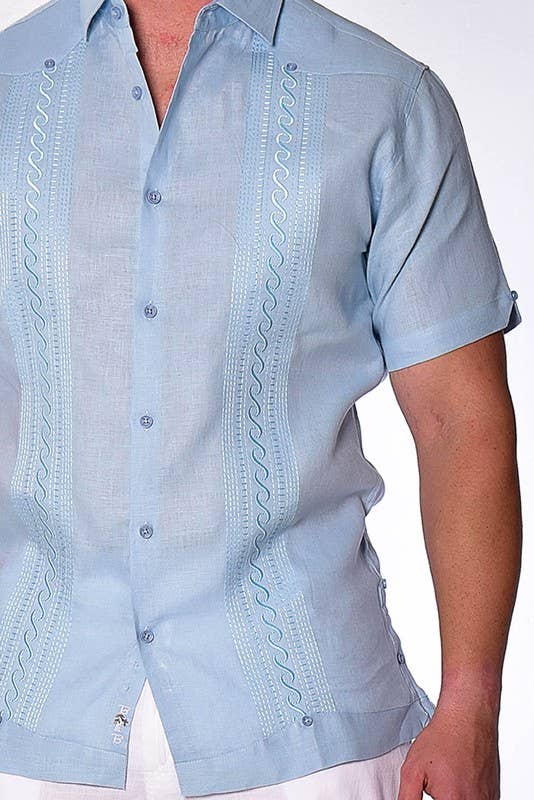 Azucar & Bohio - Wholesale Button Down Shirt - Men's - Men's Linen Guayabera Fancy Embroidered Panel3