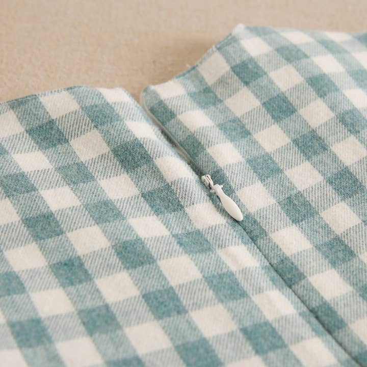 Dadati - Wholesale Dress - Kids - Water green vichy checkered flannel dress with bow7