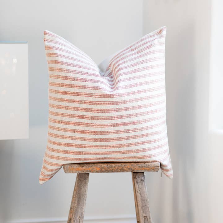 Linen & Ivory - Wholesale Throw Pillow Cover - HOLLY || Vintage Red Ticking Pillow Cover8