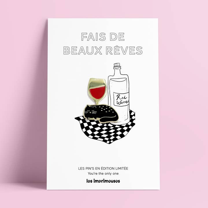 Chat noir og vinglas pin - Drøm sødt for engroshandel hos LES IMPRIMEUSES