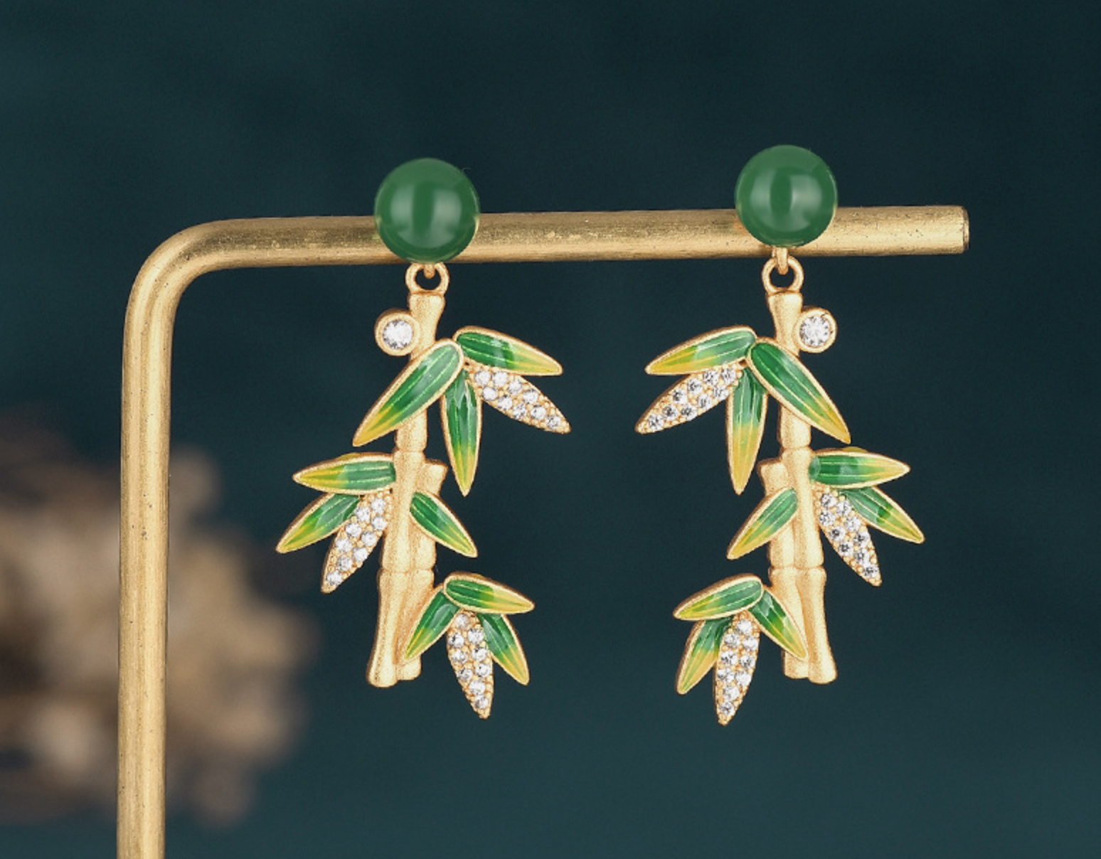 Bright MacMing - Vente Boucles d'oreilles pendantes - Boucles d'oreilles en bambou calcédoine naturelle de style asiatique1