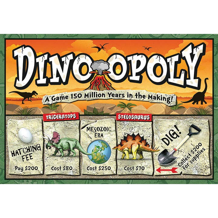 Dino-Opoly (new design) Board Game, by Late for the Sky for wholesale by Outset Games and Cobble Hill Puzzles
