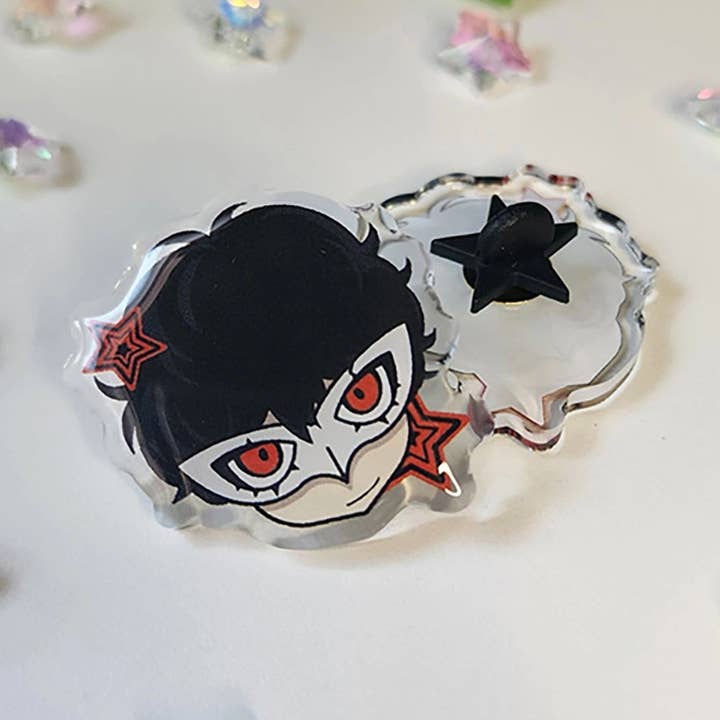 Joker Acrylic Pin (Persona 5 Inspired) for wholesale by Teddymuffs Designs