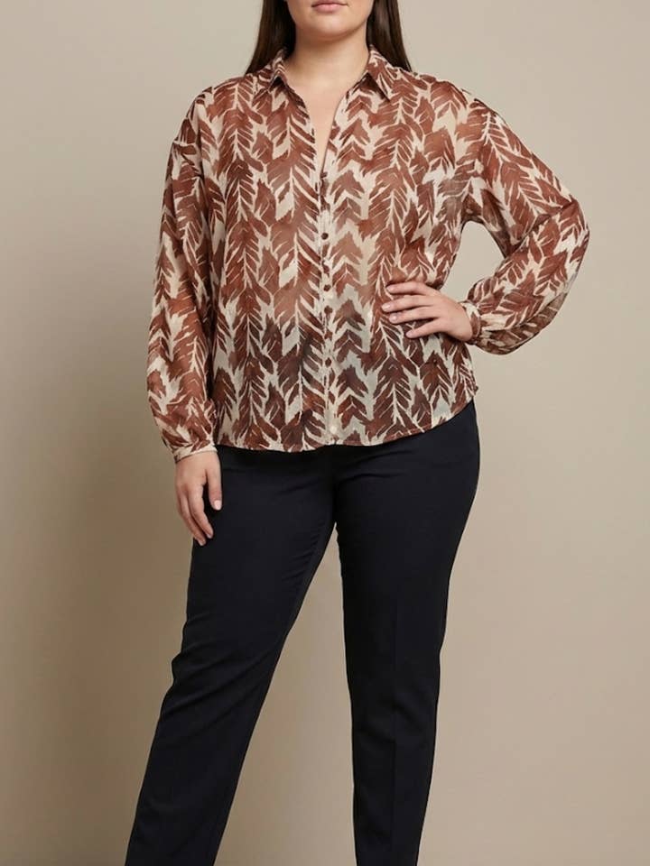 lp16026-choco Mönstrad skjorta i större storlek för wholesale av Lilie Rose