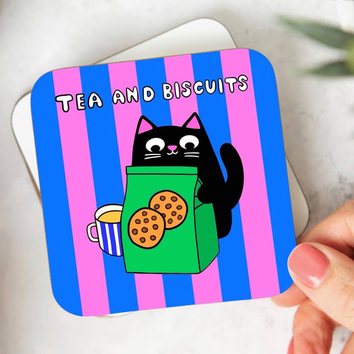 The Paper Tail - Wholesale Coasters - Tea and Biscuits Cat Coasters - Drinkware, Gifts2