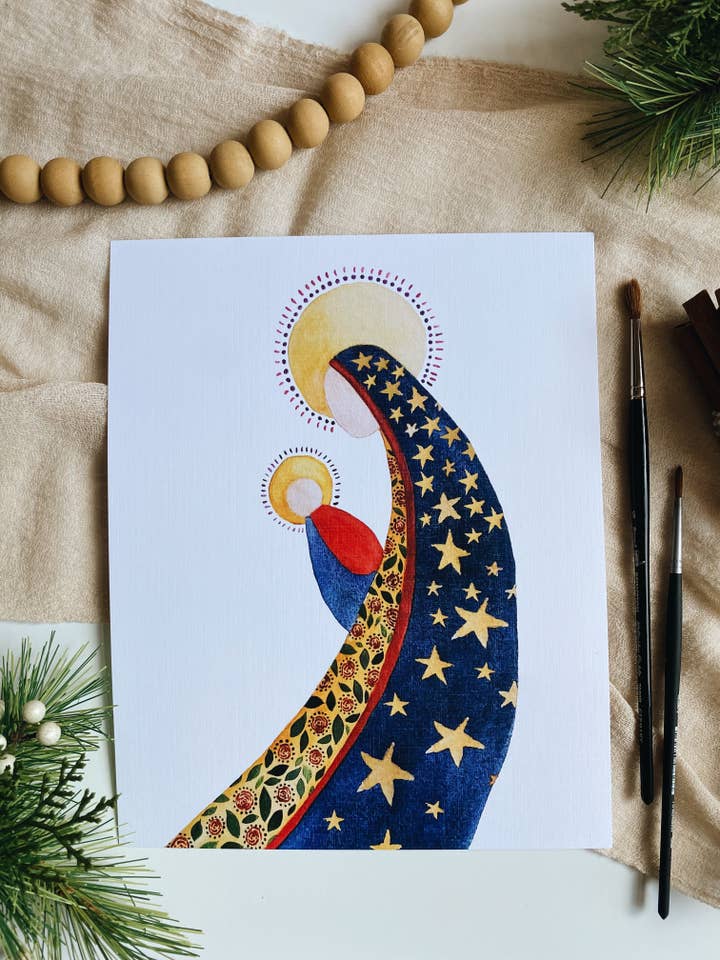 Mary and Jesus Folk Print for wholesale by January Jane Shop