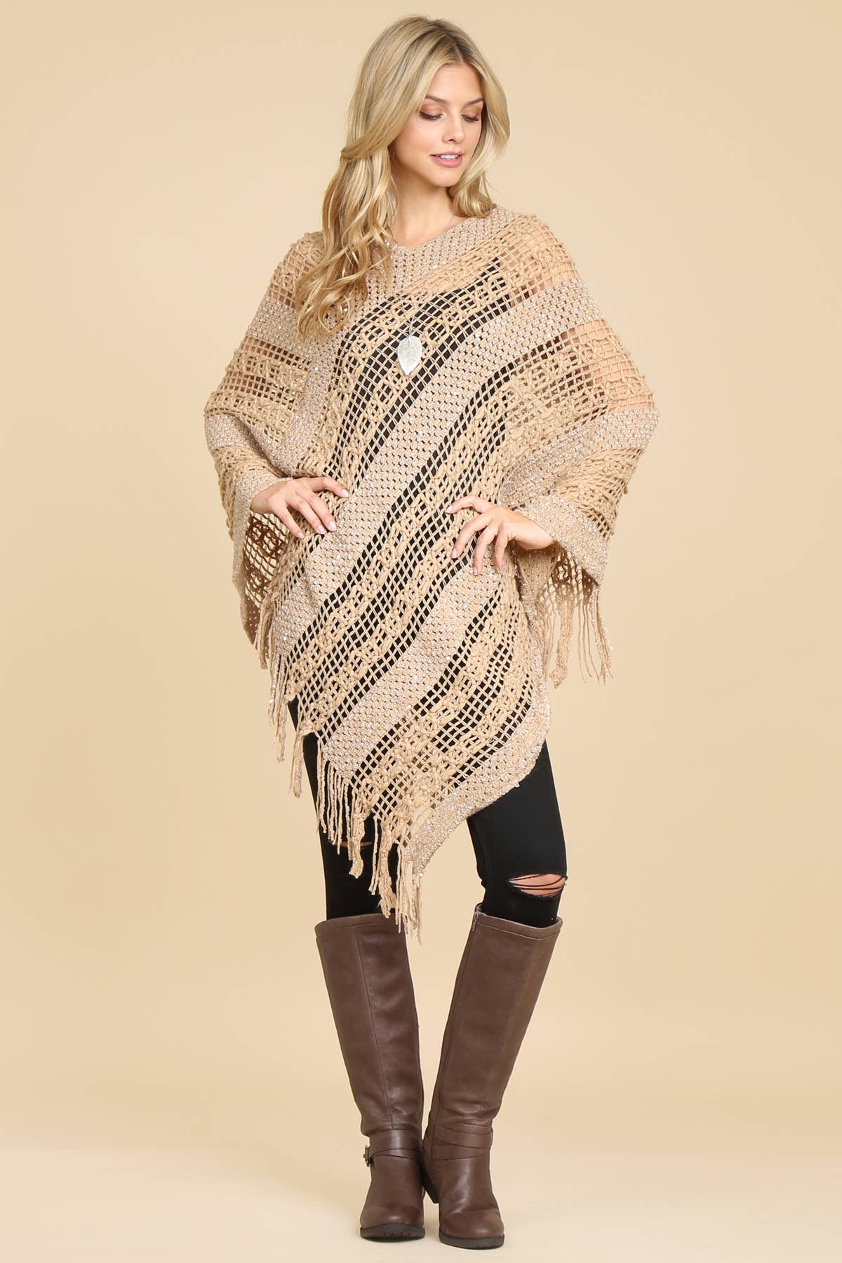 MYS Wholesale Inc - Wholesale Poncho - Women's - Crochet Native Pattern Breezy Poncho0