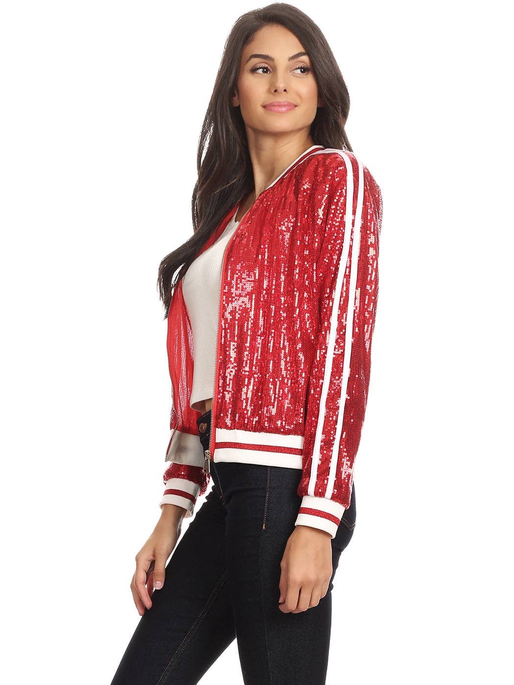 Anna Kaci Wholesale - Wholesale Varsity/Baseball Jacket - Women's - Striped Metallic Sequin Varsity Jacket3