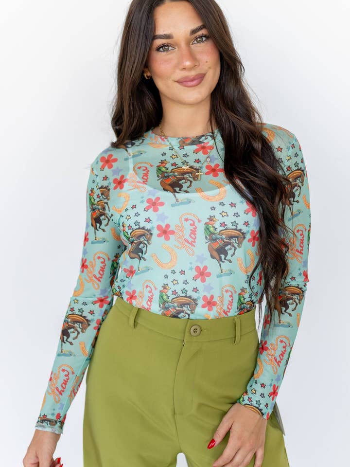 TH1221 TURQUOISE HORSESHOE YEEHAW MESH TOP(7 Piece) for wholesale by Turquoise Haven