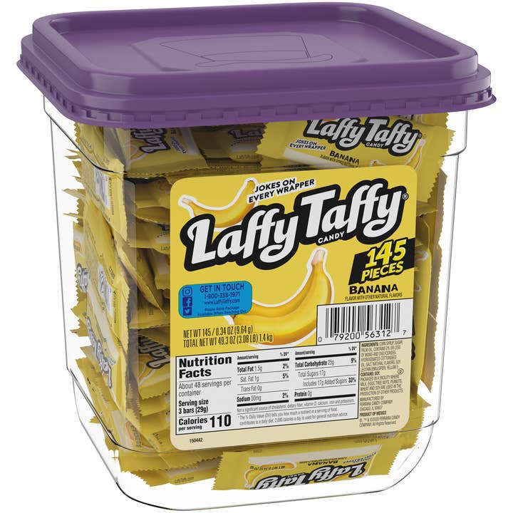 Grandpa Joe's Candy Shop - Wholesale Taffy - Laffy Taffy Banana Mini Bars, 145ct Tub