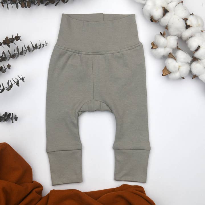 Pantalones de bebé de cintura alta de algodón orgánico, gris pizarra para venta al por mayor de Earthy