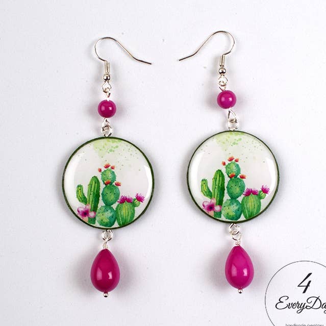 Wood and resin earrings - Cactus for wholesale by 4everyday Handmade