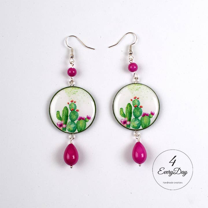 Wood and resin earrings - Cactus for wholesale by 4everyday Handmade