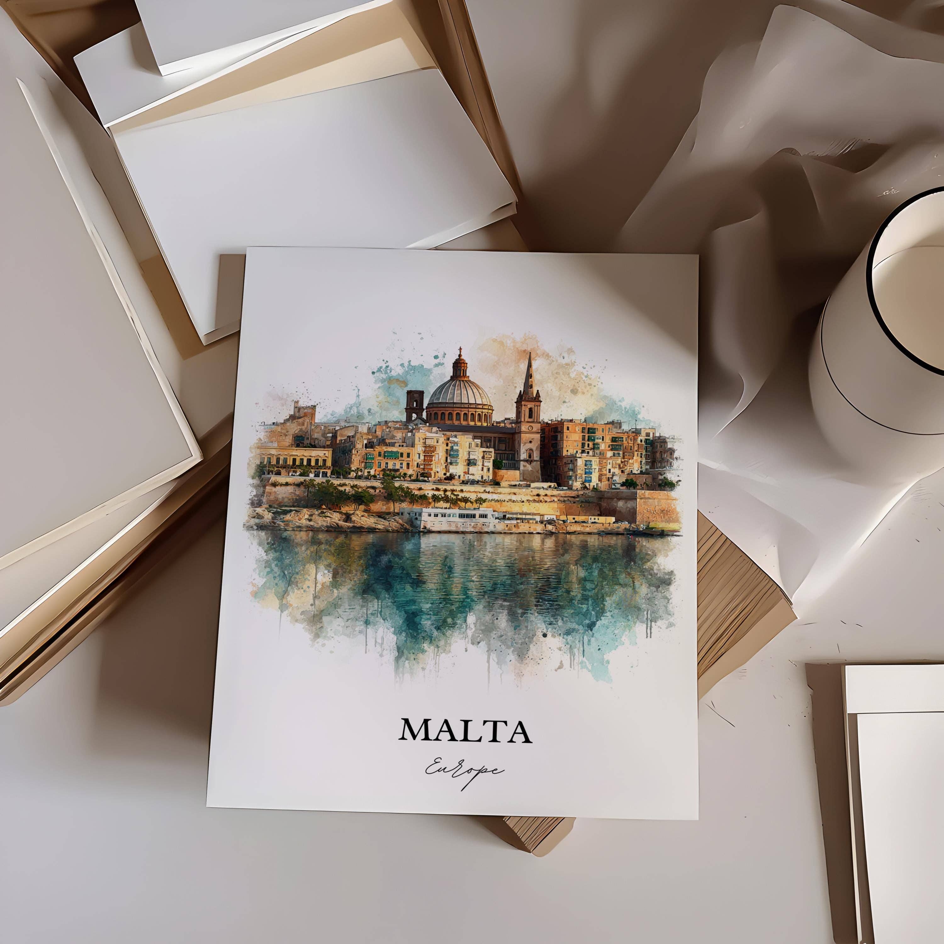 Premium Travel Art - Vente Affiche d'art - Art mural de Malte, Impression de Malte Europe, Art aquarelle de Malte, Cadeau de Malte, Impression de voyage, Affiche de voyage, Cadeau de pendaison de crémaillère4