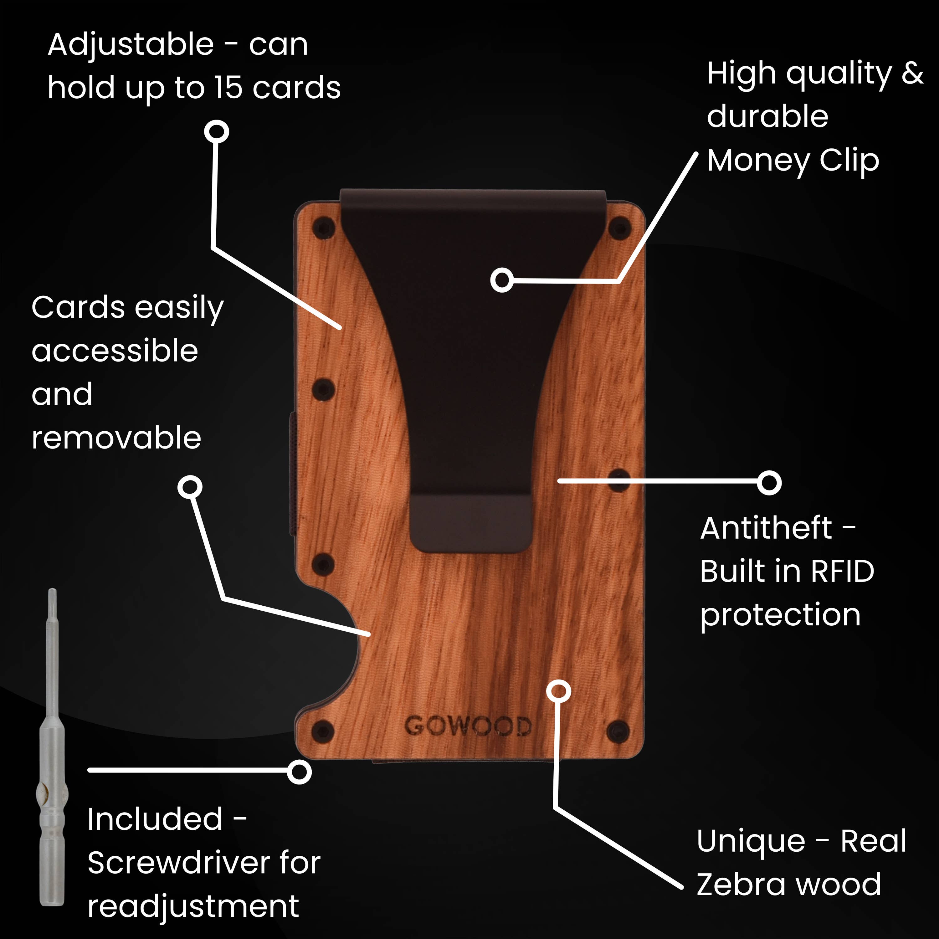 GOWOOD - Wholesale Wallet - Unisex - Zebra wood wallet and minimalist cardholder3