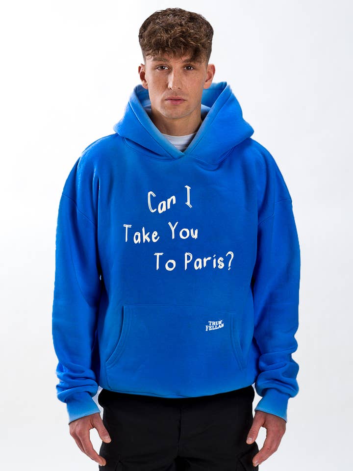 Felpa con cappuccio oversize 'Paris' blu reale per la vendita all'ingrosso da parte di True Fellas