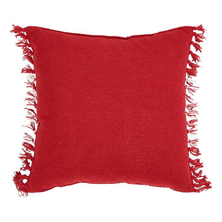 VHC Brands - Wholesale Throw/Decorative Pillow - Eston Red White Plaid Pillow Fringed 12x12