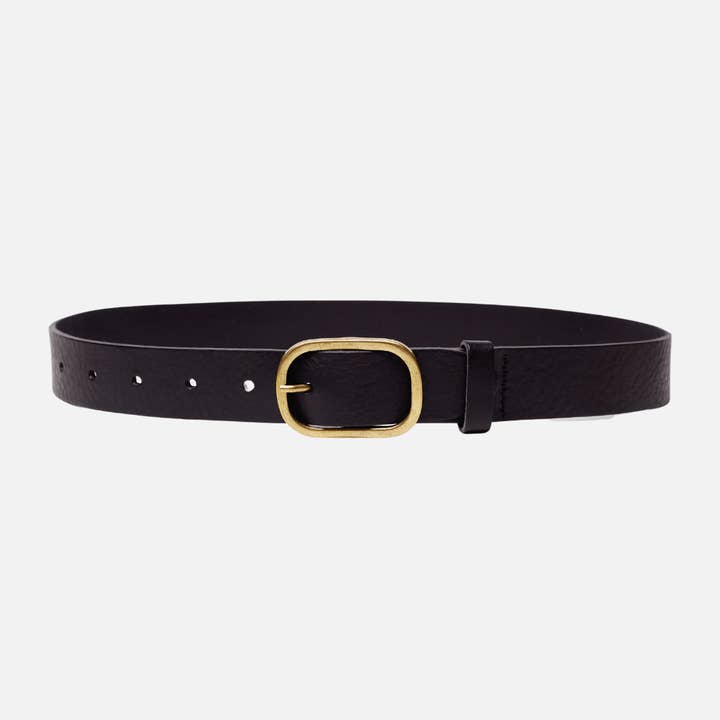 Amsterdam Heritage Leather Belts, Bags, Jackets & Apparel - Wholesale Belt - Women's - Marin | Gold Oval Buckle Design Statement Leather Belt Women